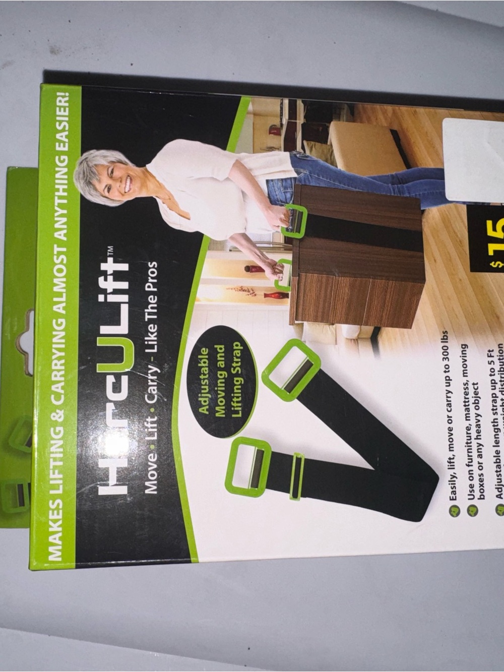 Adjustable Moving and Lifting Strap - Black with Green Accents